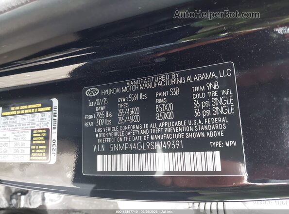 5NMP44GL9SH149391 2025 HYUNDAI SANTA FE Black Widok komory silnika