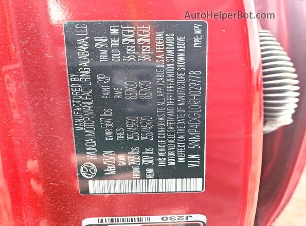 5NMP4DGL0RH029778 2024 HYUNDAI SANTA Red 