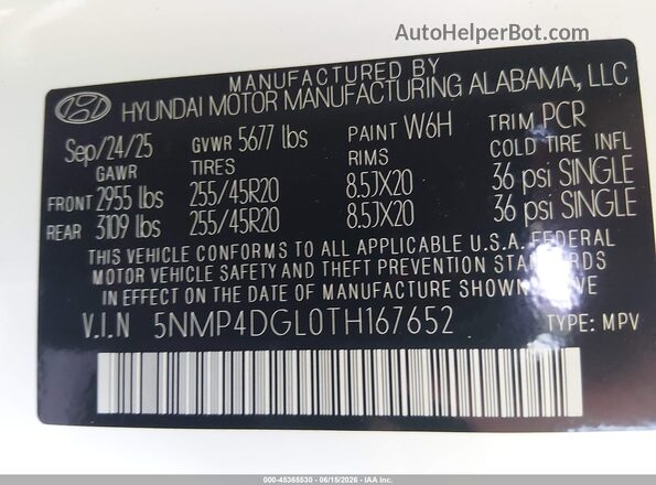 5NMP4DGL0TH167652 2026 HYUNDAI SANTA FE White 