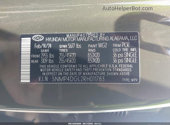 5NMP4DGL2RH011783 2024 HYUNDAI SANTA FE Green Вид підкапотного простору