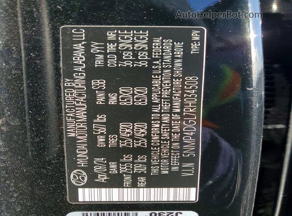 5NMP4DGL7RH034508 2024 HYUNDAI SANTA Black VIN კოდის სტიკერის ხედი