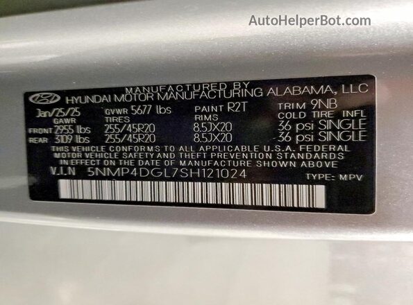 5NMP4DGL7SH121024 2025 HYUNDAI SANTA Silver 
