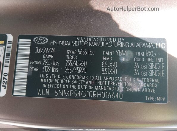 5NMP54G10RH016640 2024 HYUNDAI SANTA FE HYBRID Brown Widok komory silnika