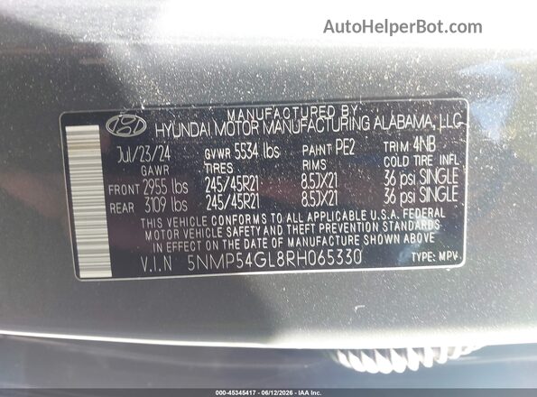 5NMP54GL8RH065330 2024 HYUNDAI SANTA FE Gray Engine compartment view