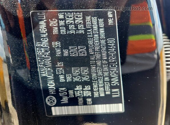 5NMP54GL9RH046480 2024 HYUNDAI SANTA Black 360 interior view