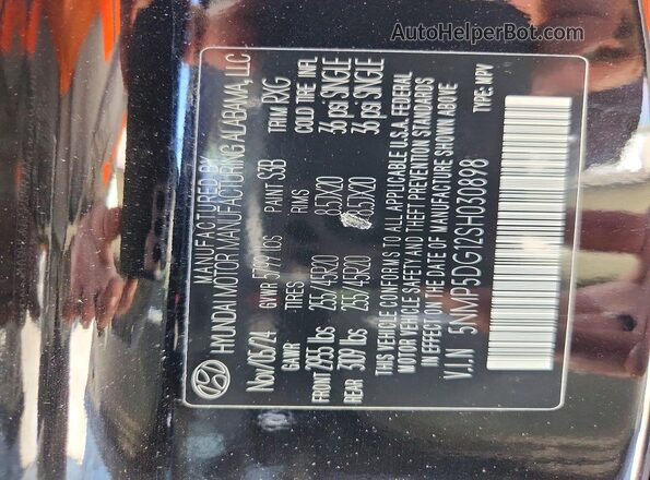 5NMP5DG12SH030898 2025 HYUNDAI SANTA Black Vista de la etiqueta del VIN