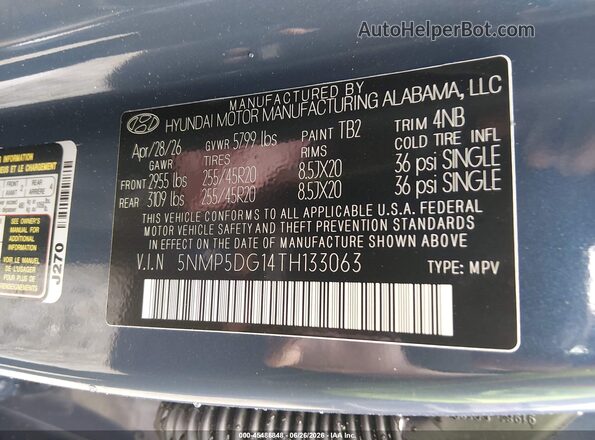 5NMP5DG14TH133063 2026 HYUNDAI SANTA FE HYBRID Blue Widok komory silnika