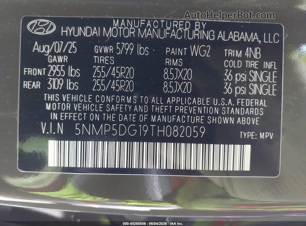 5NMP5DG19TH082059 2026 HYUNDAI SANTA FE HYBRID Green Widok komory silnika