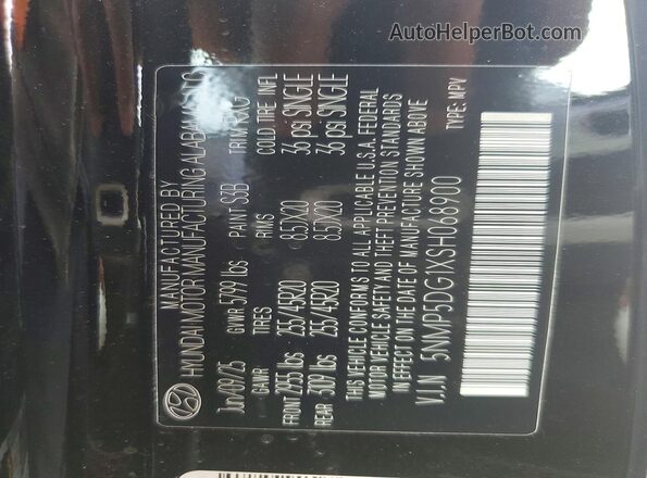 5NMP5DG1XSH068900 2025 HYUNDAI SANTA Black VIN կոդի պիտակի տեսք