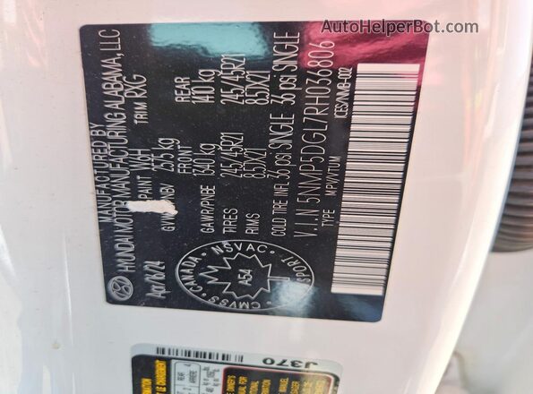 5NMP5DGL7RH036806 2024 HYUNDAI SANTA White სალონის 360-გრადუსიანი ხედი