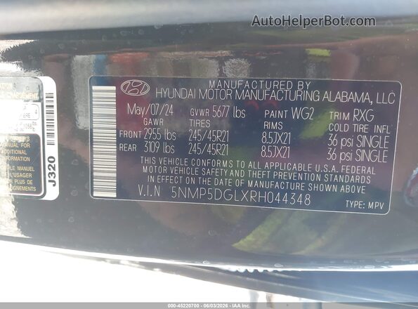 5NMP5DGLXRH044348 2024 HYUNDAI SANTA FE Green Вид підкапотного простору