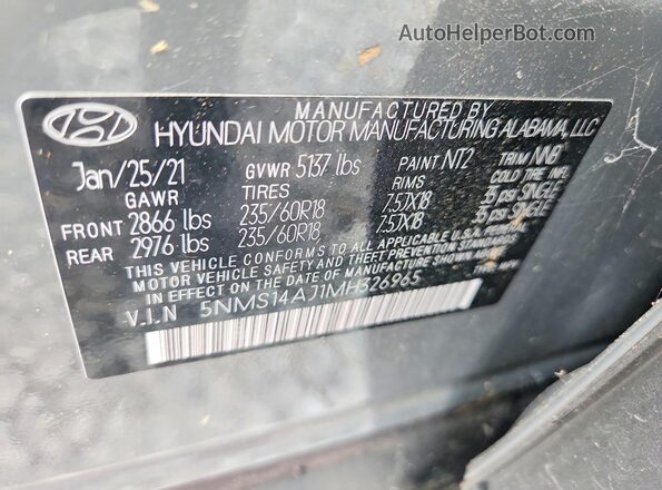 5NMS14AJ1MH326965 2021 HYUNDAI SANTA Gray 