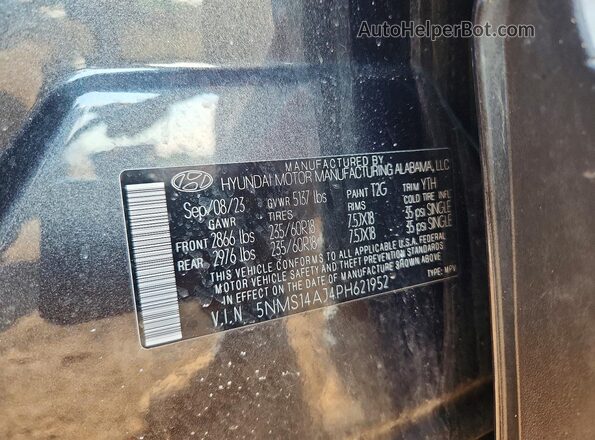 5NMS14AJ4PH621952 2023 HYUNDAI SANTA Gray VIN კოდის სტიკერის ხედი