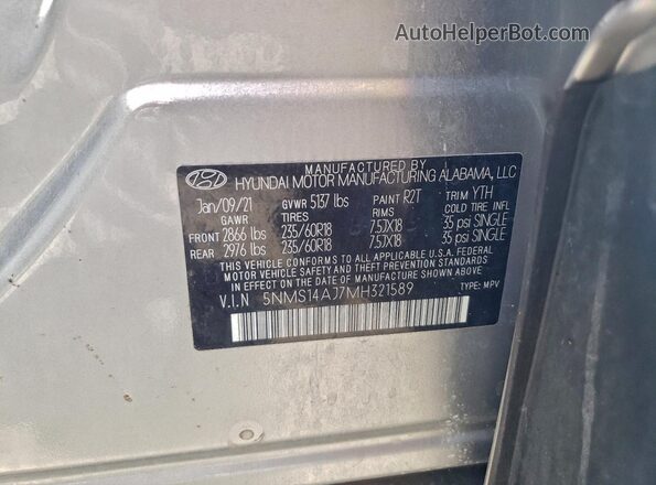 5NMS14AJ7MH321589 2021 HYUNDAI SANTA Silver 