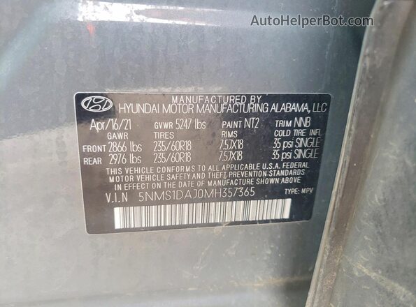 5NMS1DAJ0MH357365 2021 HYUNDAI SANTA Gray VIN կոդի պիտակի տեսք