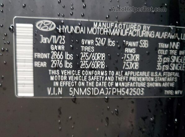 5NMS1DAJ7PH542503 2023 HYUNDAI SANTA Black Widok komory silnika