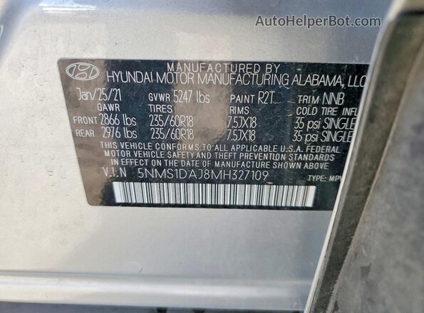 5NMS1DAJ8MH327109 2021 HYUNDAI SANTA Silver VIN კოდის სტიკერის ხედი