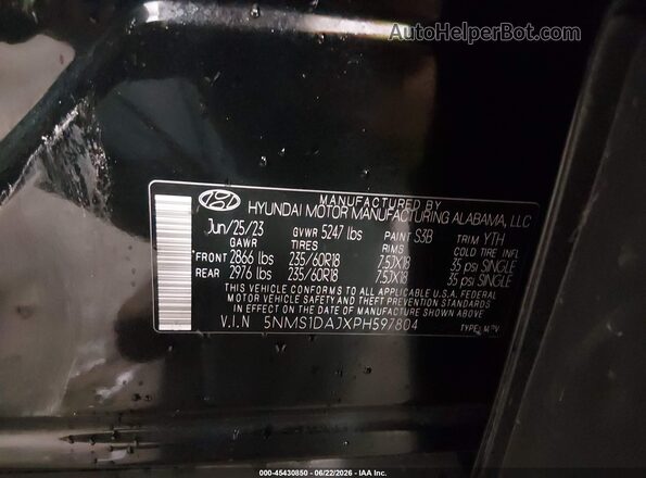 5NMS1DAJXPH597804 2023 HYUNDAI SANTA FE Черный Вид подкапотного пространства