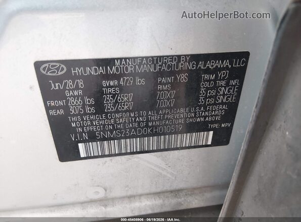 5NMS23AD0KH010519 2019 HYUNDAI SANTA FE Silver Շարժիչի բաժամունքի տեսք