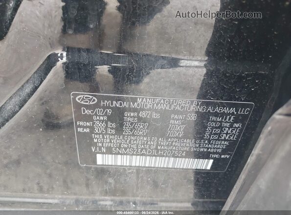 5NMS23AD1LH207524 2020 HYUNDAI SANTA FE Black Vista del compartimento del motor