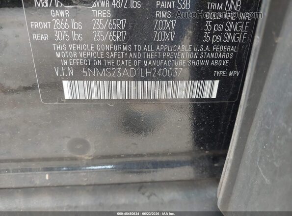 5NMS23AD1LH240037 2020 HYUNDAI SANTA FE Черный Вид подкапотного пространства