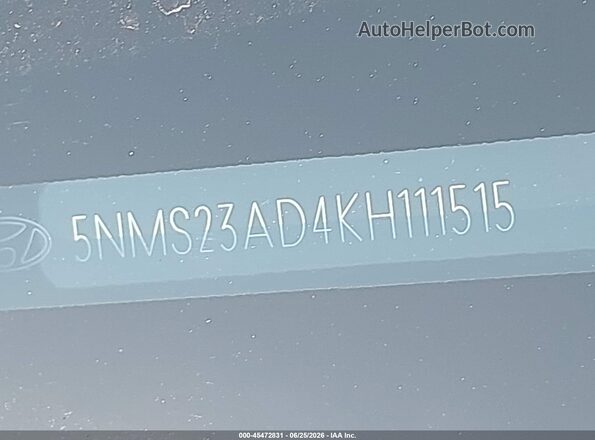 5NMS23AD4KH111515 2019 HYUNDAI SANTA FE Серый 