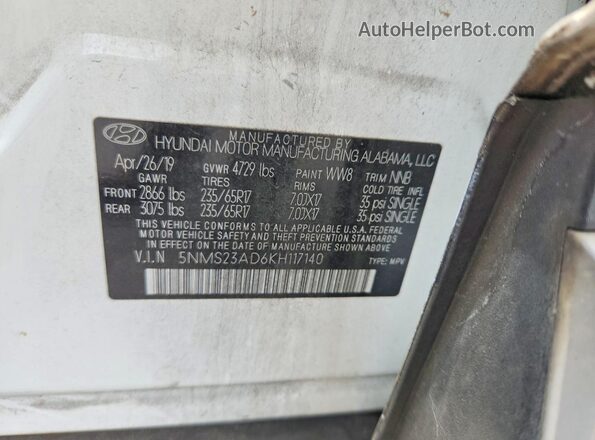 5NMS23AD6KH117140 2019 HYUNDAI SANTA Белый Вид наклейки с VIN-кодом