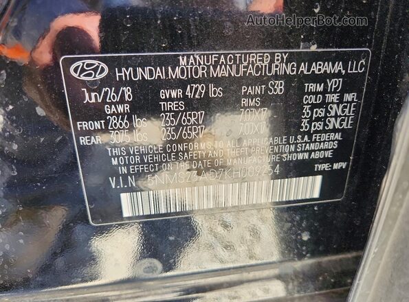 5NMS23AD7KH009254 2019 HYUNDAI SANTA Черный 