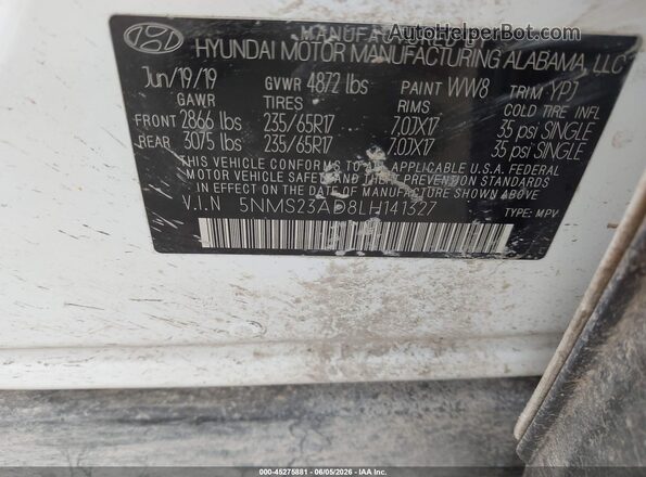 5NMS23AD8LH141327 2020 HYUNDAI SANTA FE White Engine compartment view