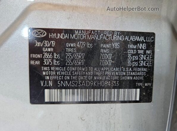 5NMS23AD9KH084313 2019 HYUNDAI SANTA Silver 