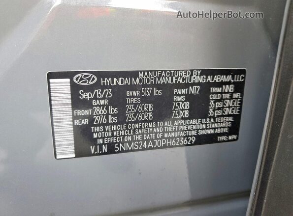 5NMS24AJ0PH623629 2023 HYUNDAI SANTA Gray Widok naklejki z numerem VIN