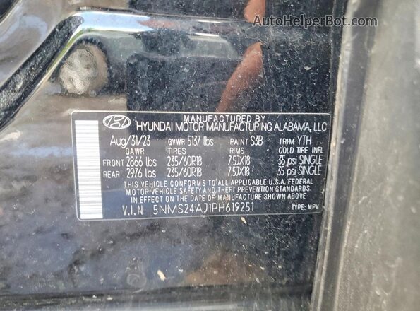 5NMS24AJ1PH619251 2023 HYUNDAI SANTA Black ძრავის განყოფილების ხედი