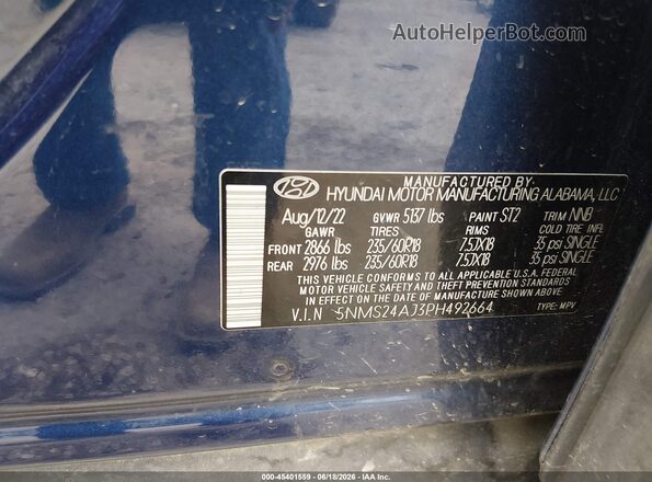 5NMS24AJ3PH492664 2023 HYUNDAI SANTA FE Blue Vista del compartimento del motor