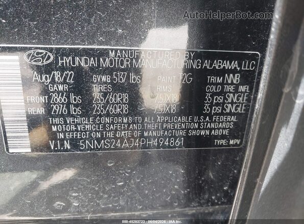 5NMS24AJ4PH494861 2023 HYUNDAI SANTA FE Black Engine compartment view