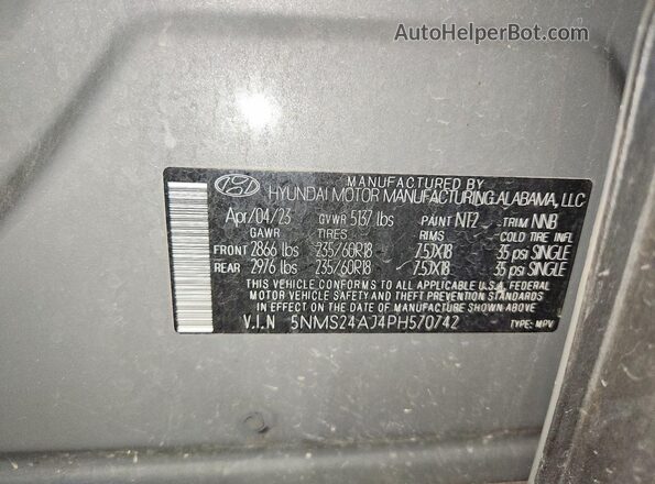 5NMS24AJ4PH570742 2023 HYUNDAI SANTA Серый 
