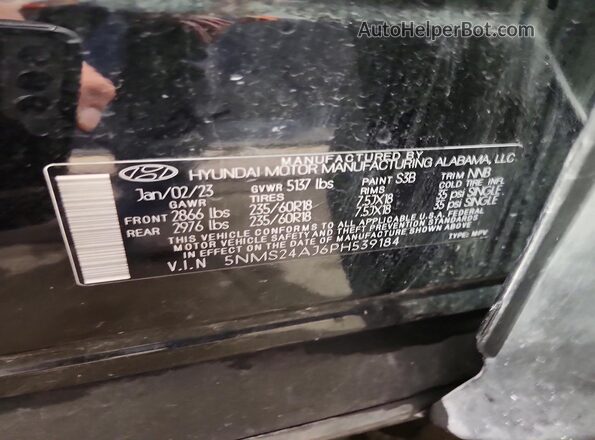 5NMS24AJ6PH539184 2023 HYUNDAI SANTA Black VIN sticker view