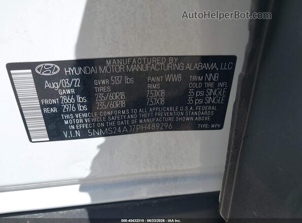 5NMS24AJ7PH489296 2023 HYUNDAI SANTA FE Белый Вид подкапотного пространства