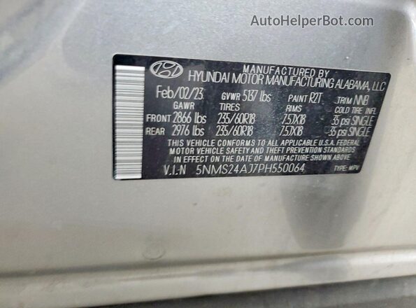 5NMS24AJ7PH550064 2023 HYUNDAI SANTA Silver Widok wnętrza 360 stopni