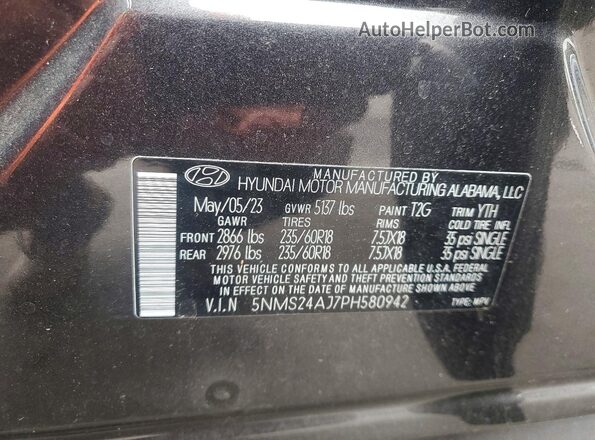 5NMS24AJ7PH580942 2023 HYUNDAI SANTA Серый 