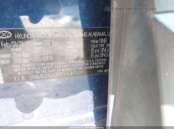 5NMS24AJ9PH549529 2023 HYUNDAI SANTA FE Blue Vista del compartimento del motor