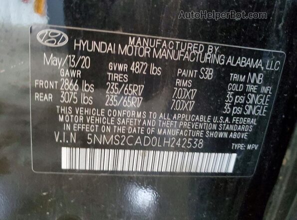 5NMS2CAD0LH242538 2020 HYUNDAI SANTA Black 