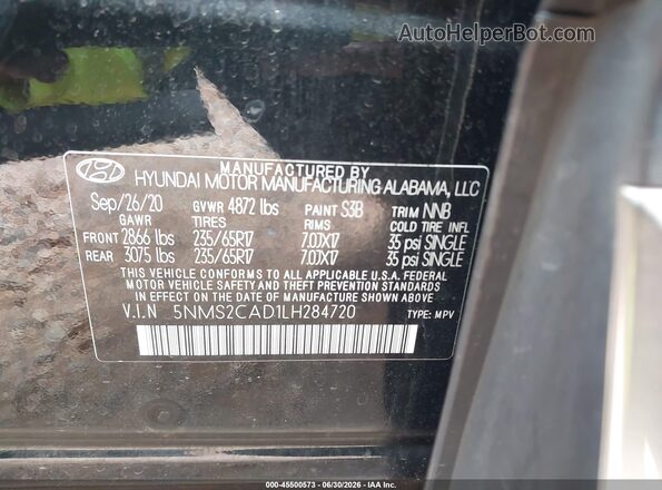 5NMS2CAD1LH284720 2020 HYUNDAI SANTA FE Черный Вид подкапотного пространства