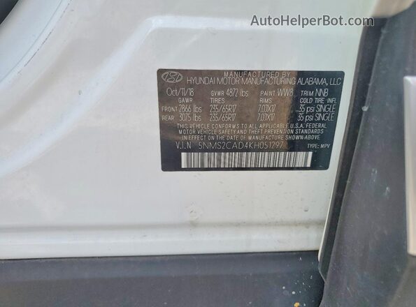 5NMS2CAD4KH051297 2019 HYUNDAI SANTA White Engine compartment view