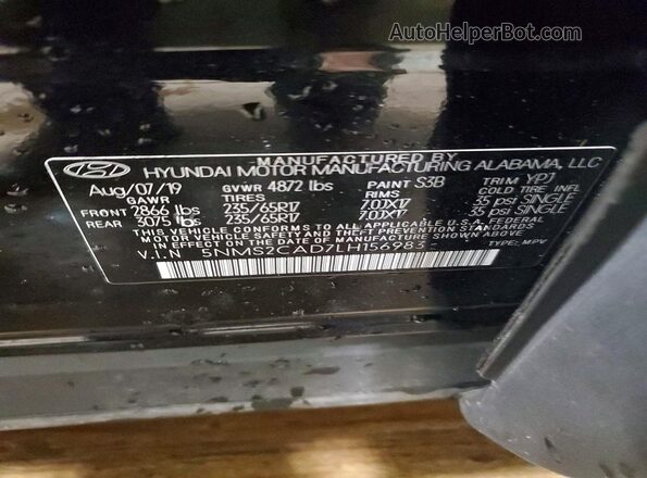 5NMS2CAD7LH156983 2020 HYUNDAI SANTA Black 