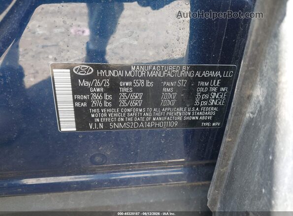 5NMS2DA14PH011109 2023 HYUNDAI SANTA FE HYBRID Blue Вид підкапотного простору