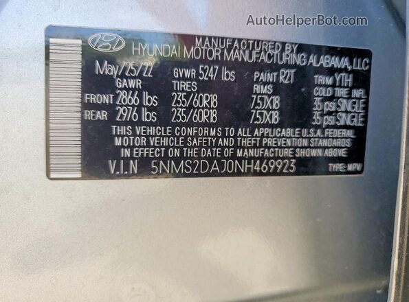 5NMS2DAJ0NH469923 2022 HYUNDAI SANTA Silver Սալոնի 360 աստիճան տեսք