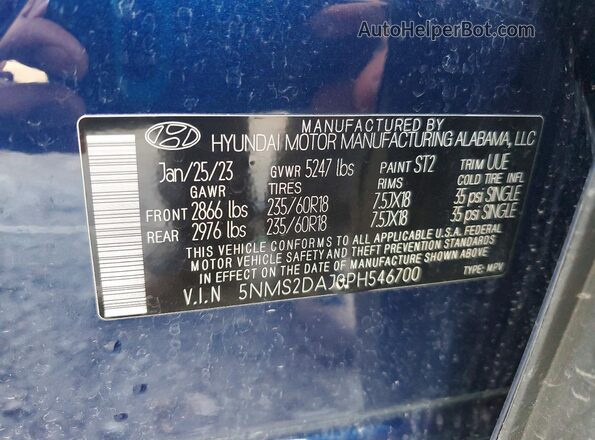 5NMS2DAJ0PH546700 2023 HYUNDAI SANTA Blue 