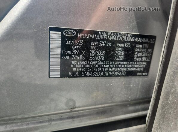 5NMS2DAJ1PH589670 2023 HYUNDAI SANTA Silver 