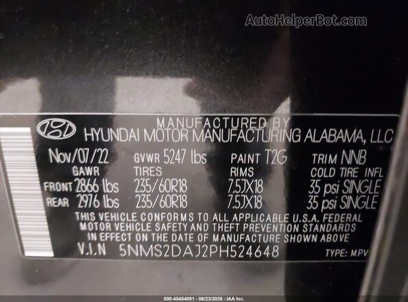 5NMS2DAJ2PH524648 2023 HYUNDAI SANTA FE Серый Вид подкапотного пространства