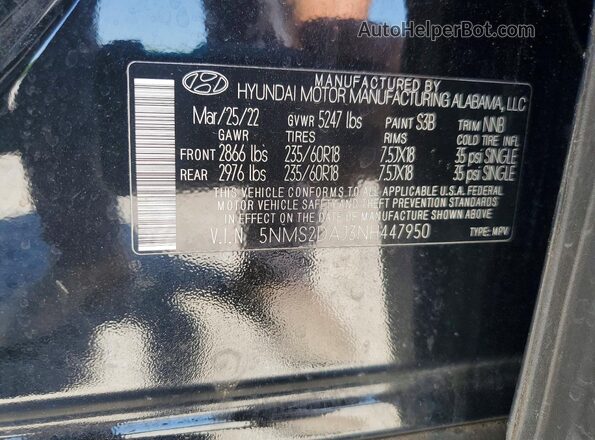 5NMS2DAJ3NH447950 2022 HYUNDAI SANTA Черный Вид подкапотного пространства